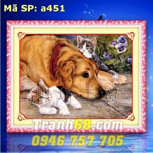 Tranh Thêu Chữ Thập Chó và Mèo DLH-YA451