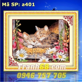 Tranh Thêu Chữ Thập Chú Mèo DLH-YA401
