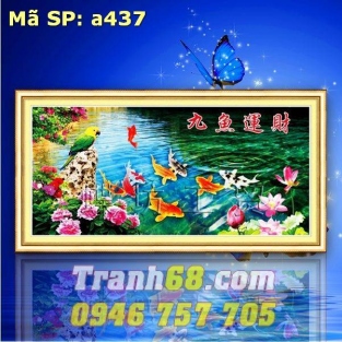 Tranh Thêu Chữ Thập Cửu Ngư Quần Hội DLH-YA437