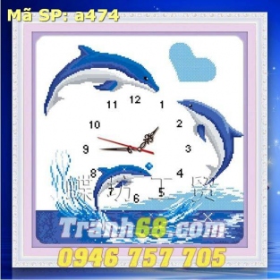 Tranh Thêu Chữ Thập Đồng Hồ Cá heo DLH-YA474