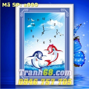Tranh Thêu Chữ Thập Đồng Hồ Cá heo DLH-YA990