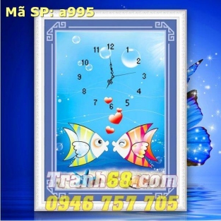 Tranh Thêu Chữ Thập Đồng Hồ Con cá DLH-YA995