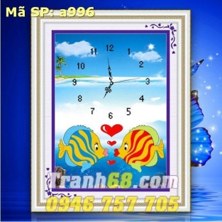 Tranh Thêu Chữ Thập Đồng Hồ Con cá DLH-YA996
