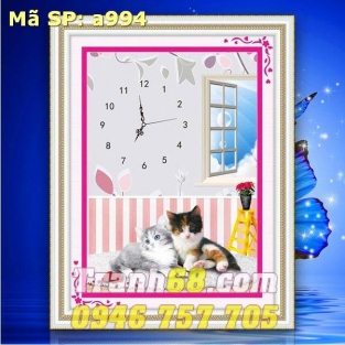 Tranh Thêu Chữ Thập Đồng Hồ Con Mèo DLH-YA994