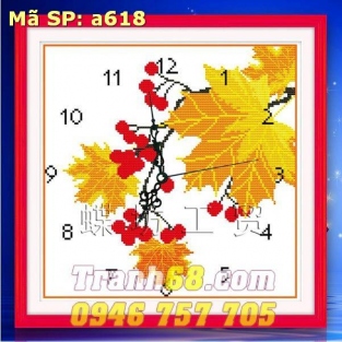 Tranh Thêu Chữ Thập Đồng Hồ Lá Vàng DLH-YA618
