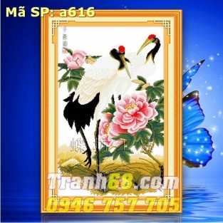 Tranh Thêu Chữ Thập Hạc Mẫu Đơn DLH-YA616