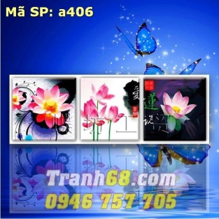 Tranh Thêu Chữ Thập Hoa Sen 3 Bức DLH-YA406