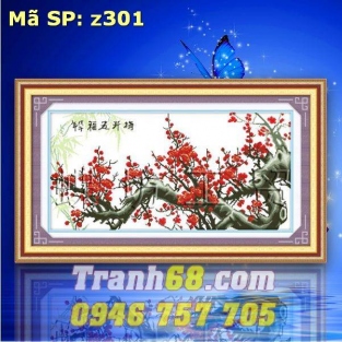 Tranh Thêu Chữ Thập Mai Khai Phú Quý DLH-YZ301
