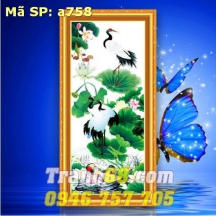 Tranh Thêu Chữ Thập Sen Hạc DLH-YA758