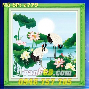 Tranh Thêu Chữ Thập Sen Hạc DLH-YA779