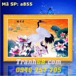 Tranh Thêu Chữ Thập Sen Hạc  DLH-YA855
