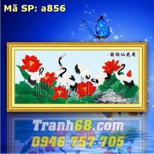 Tranh Thêu Chữ Thập Sen Hạc  DLH-YA856