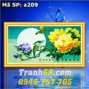 Tranh Thêu Chữ Thập Uyên Ương Thưởng Nguyệt DLH-YA209