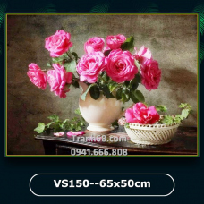 Tranh Đính Đá ABC cao cấp     Bình hoa hồng VS150 Kích thước: 65x50cm