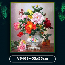 Tranh Đính Đá ABC cao cấp Bình hoa hồng VS408 Kích thước: 65x55cm