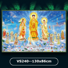 Tranh Đính Đá ABC cao cấp Tây Phương Cực Lạc Thánh Chúng A Di Đà Phật VS240 Kích thước: 130x86cm