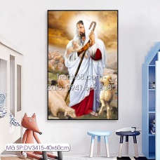 Tranh thêu chữ thập Chúa Jesu Chăn Chiên DV3415 kích thước: 40x60cm
