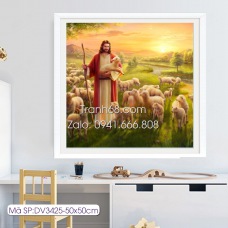 Tranh thêu chữ thập Chúa Jesu Chăn Chiên DV3425 kích thước: 50x50cm