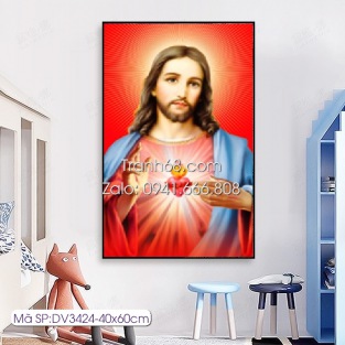 Tranh thêu chữ thập Trái Tim Chúa Jesu DV3424 kích thước: 40x60cm