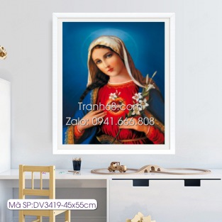 Tranh thêu chữ thập Trái Tim Đức Mẹ Maria DV3419 kích thước: 45x55cm