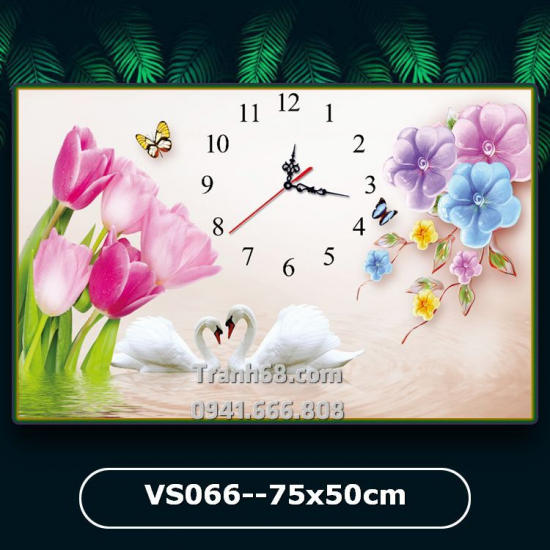 Tranh Đính Đá ABC cao cấp Đồng hồ hoa Tulip VS066 Kích thước: 75x50cm