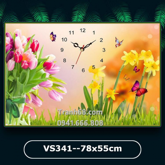 Tranh Đính Đá ABC cao cấp Đồng hồ hoa VS341 Kích thước: 78x55cm