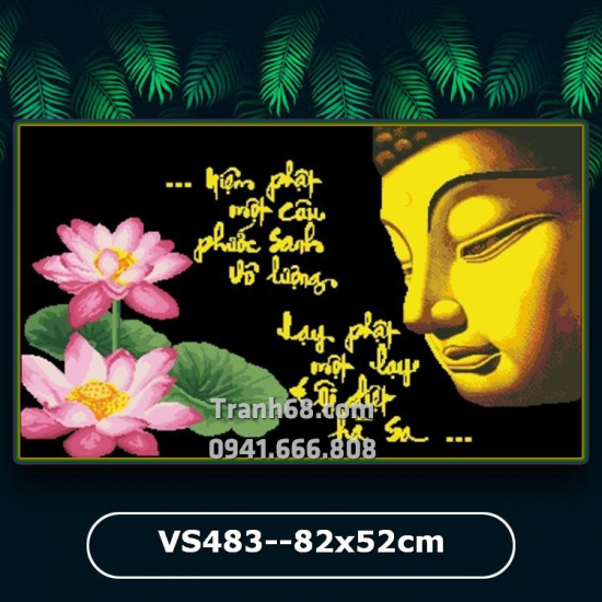 Tranh Đính Đá ABC cao cấp  Nam Mô A Di Đà Phật VS483 Kích thước: 82x52cm