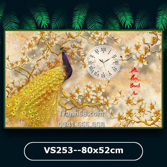 Tranh Đính Đá ABC cao cấp    Phú Quý Bình An (đồng hồ) VS253 Kích thước: 80x52cm