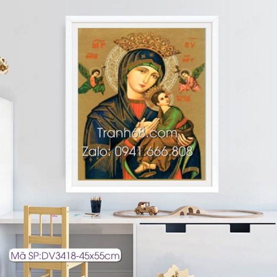 Tranh thêu chữ thập Đức Mẹ Maria DV3418 kích thước: 45x55cm