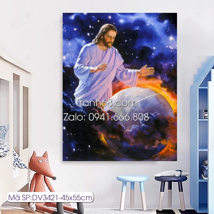 Tranh thêu chữ thập Chúa Jesu DV3421-LV3421 kích thước: 45x55cm 