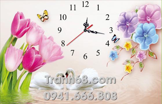 Tranh Đính Đá ABC cao cấp Đồng hồ hoa Tulip VS066 Kích thước: 75x50cm