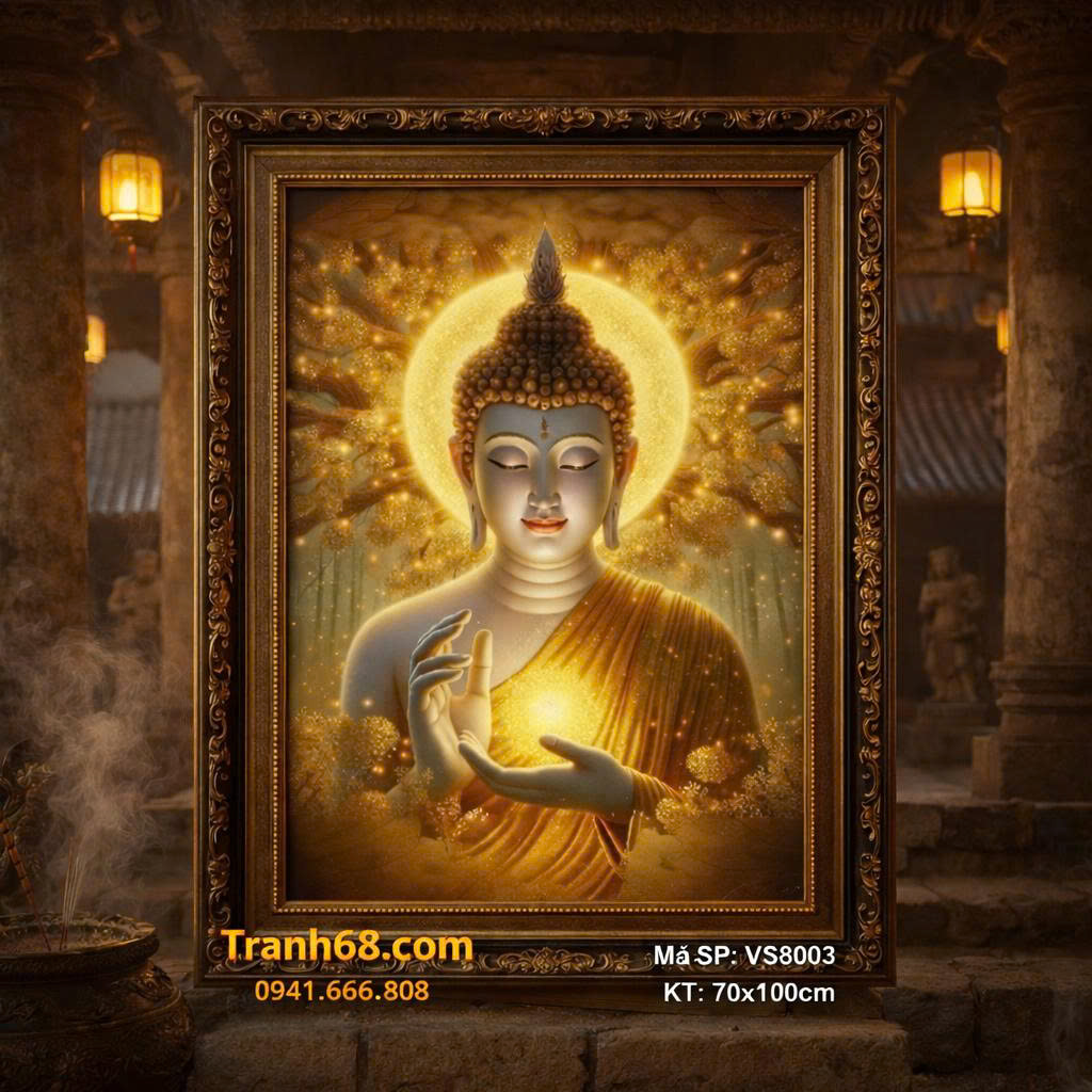 Tranh Thêu Chữ Thập Phật Thích Ca Hào Quang Mã SP: VS8003 (70x100cm) – Full Phụ Kiện