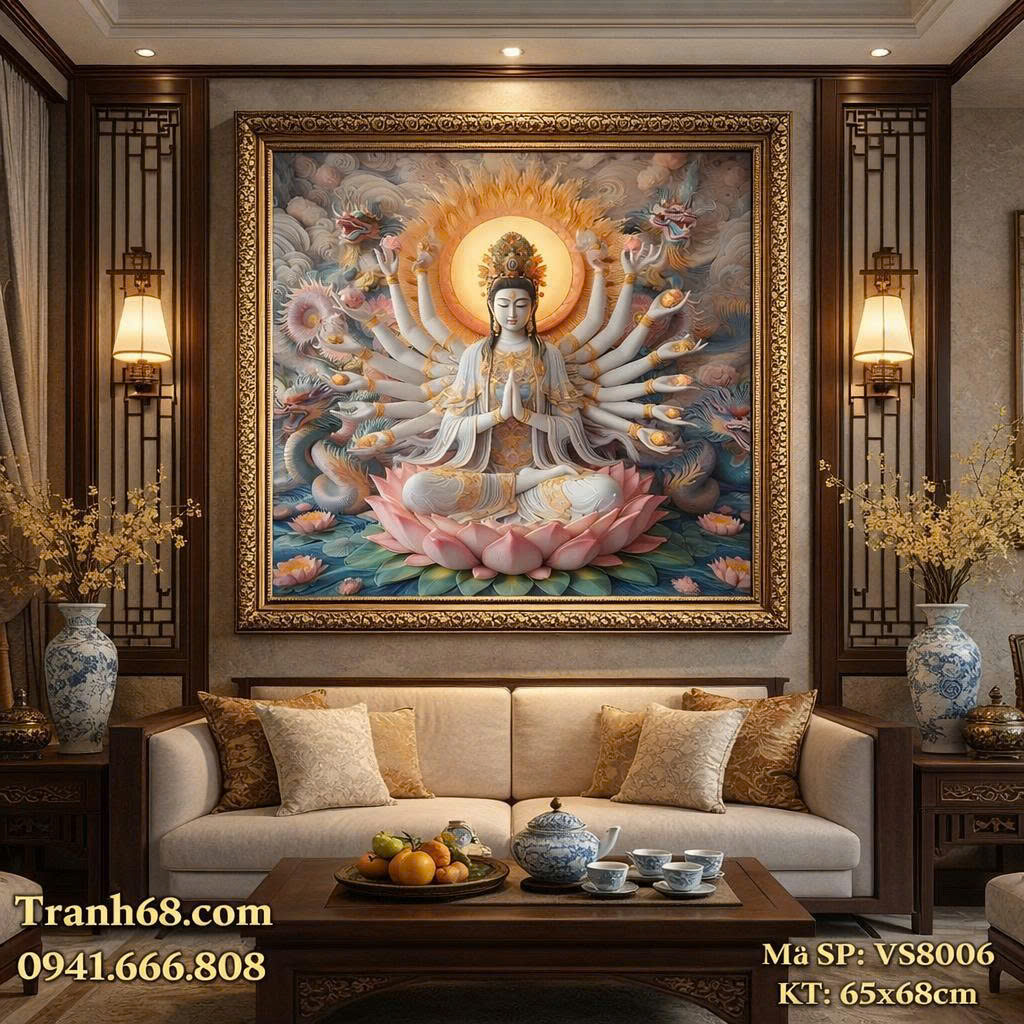 Tranh Thêu Chữ Thập Phật Quan Âm Nghìn Tay Mã SP: VS8006 (65x68cm) – Full Phụ Kiện