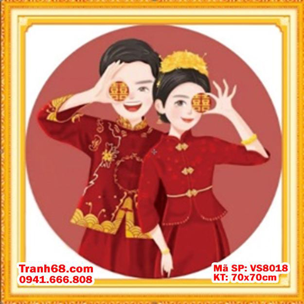 Bộ Kit Tranh Thêu Chữ Thập Đám Cưới Cô Dâu Chú Rể VS8018 KT 70x70CM