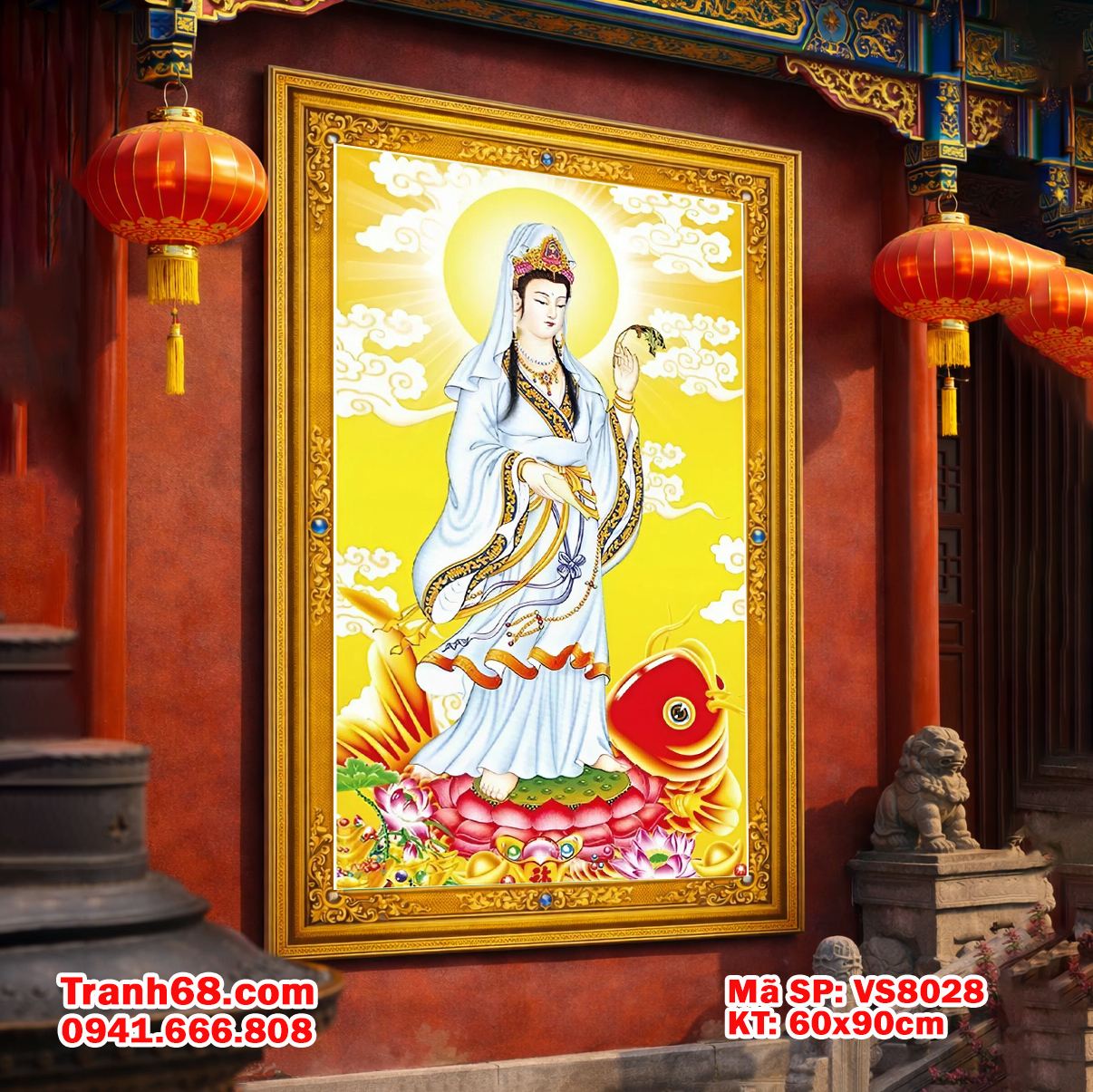 Bộ Kít Tranh Thêu Chữ Thập Chưa Thêu Quan Âm – Mã SP VS8028 (60x90cm)