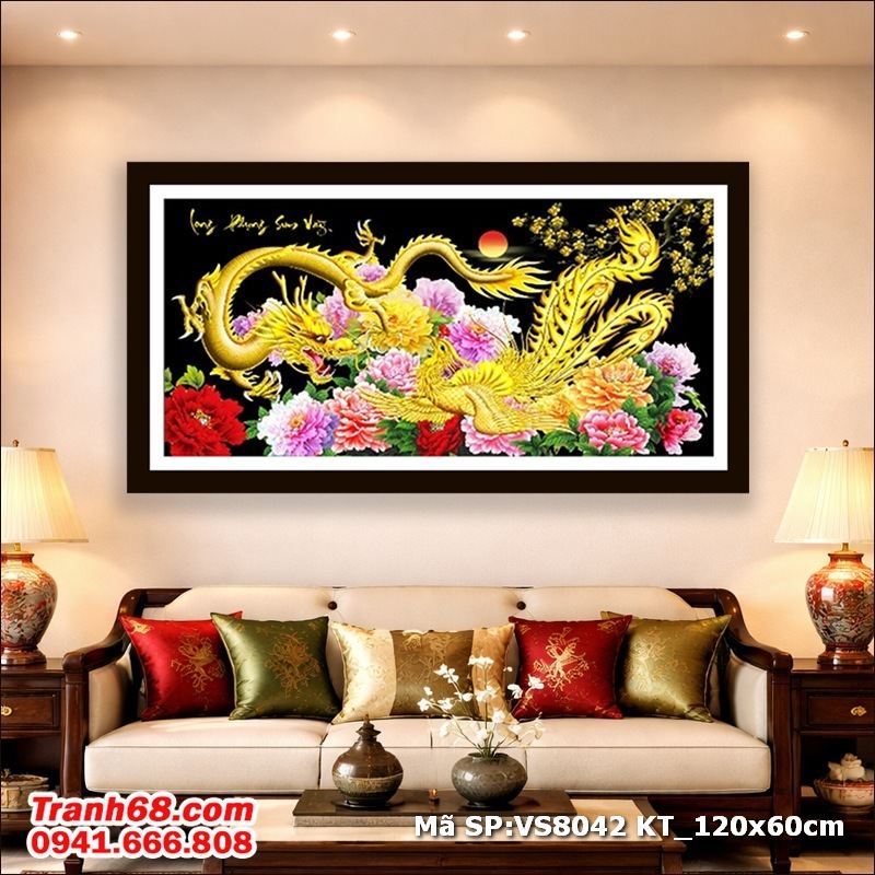 Bộ kít Tranh Thêu Chữ Thập Rồng Phượng Sum Vầy – Mã VS8042 (120x60cm)