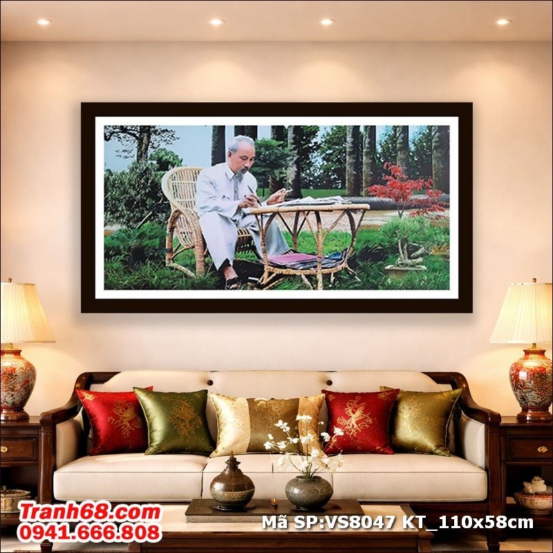 Bộ kít thêu Chữ Thập Bác Hồ Làm Việc – Mã VS8047 (110x58cm)