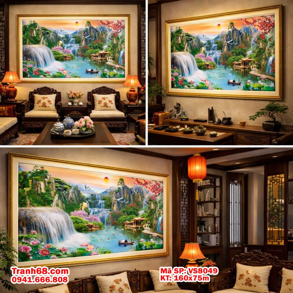 Tranh Thêu Chữ Thập Sơn Thủy Hữu Tình – Mã VS8049 (160x75cm)