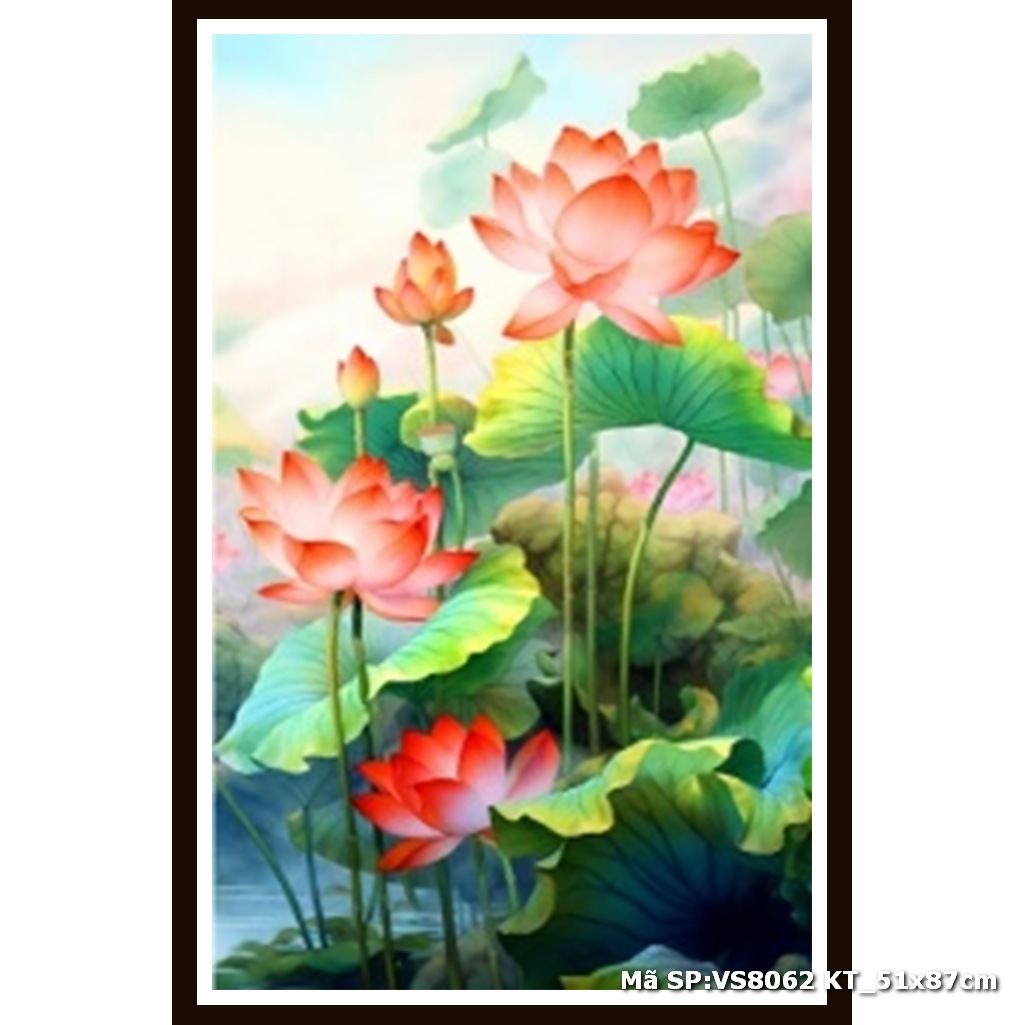 Tranh Thêu Chữ Thập Chưa Thêu Hoa Sen Thanh Tịnh – Mã SP: VS8062 ( 51x87cm)