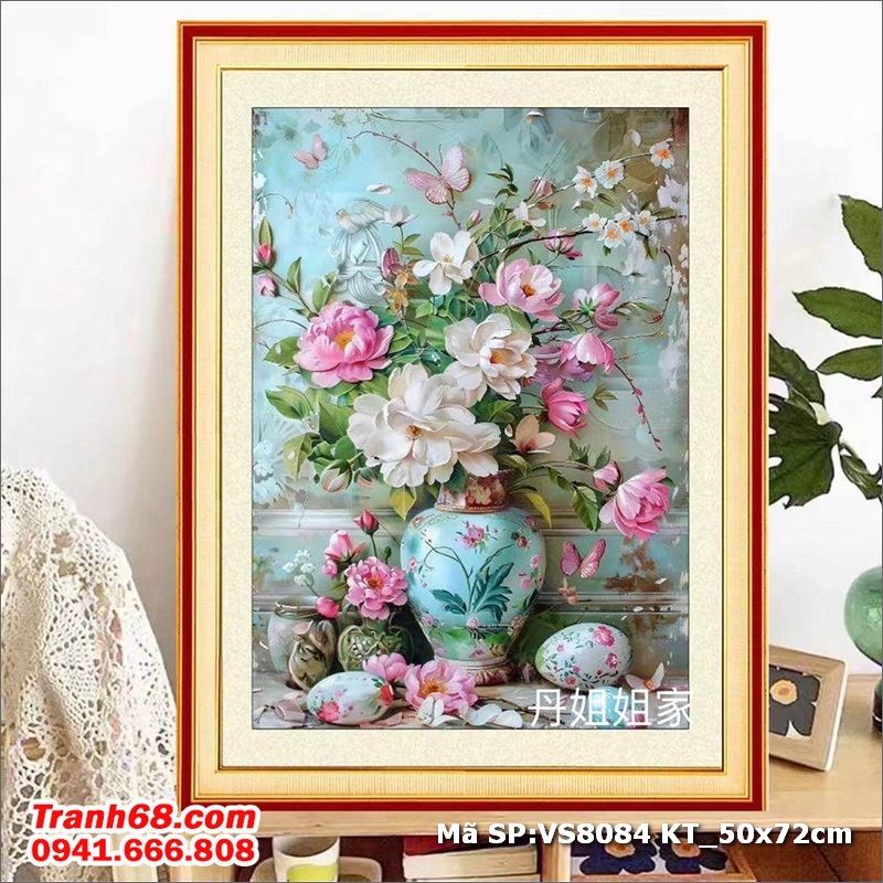Bộ Kít Tranh Thêu Chữ Thập Chưa Thêu  Bình Hoa Nghệ Thuật VS8084 (50x72cm)