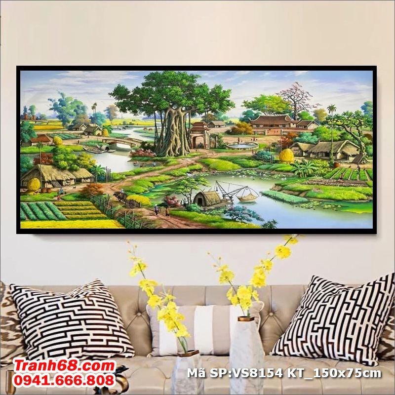 Bộ Kít Tranh Thêu Chữ Thập Chưa Thêu Làng Quê Việt Nam Bình Yên VS8154 