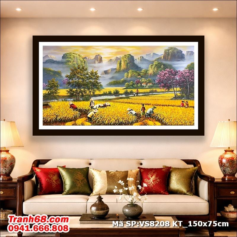 Bộ Kít Tranh Thêu Chữ Thập Chưa Thêu Cánh Đồng Lúa Vàng Thanh Bình VS8208 (150x75cm)